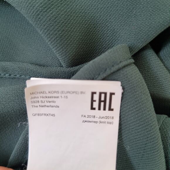 Michael Kors Dark Green 3/4 Sleeve Knit Layer Chiffon Hem Blouse Women Sz S - Picture 4 of 8